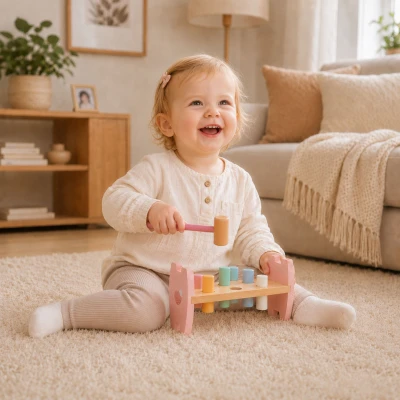 VIGA PolarB Drewniana Przebijanka Wbijanka z Młoteczkiem Lisek Montessori