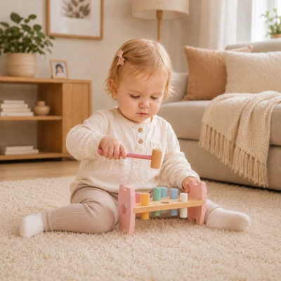 VIGA PolarB Drewniana Przebijanka Wbijanka z Młoteczkiem Lisek Montessori