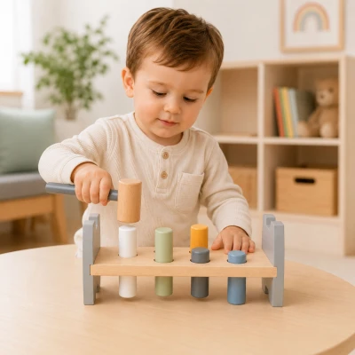 Viga PolarB Drewniana Przebijanka Wbijanka z Młoteczkiem Pingwinek Montessori