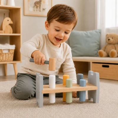 Viga PolarB Drewniana Przebijanka Wbijanka z Młoteczkiem Pingwinek Montessori