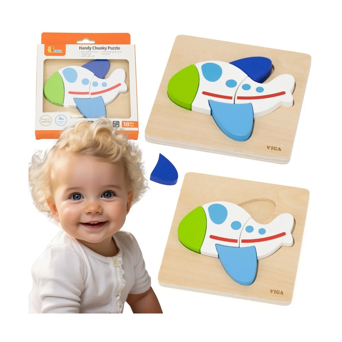 VIGA Drewniane Puzzle - Kolorowy Samolot