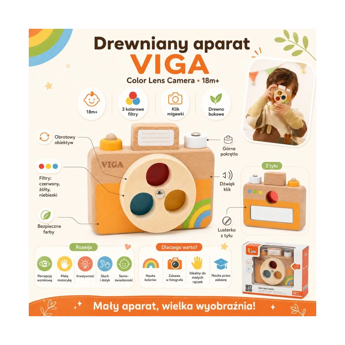 VIGA Drewniany Aparat Fotograficzny -Kolory i Dźwięk