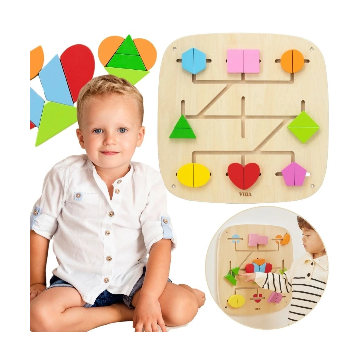 Viga Drewniana Tablica Manipulacyjna Ścienna Kształty Montessori Edukacyjna
