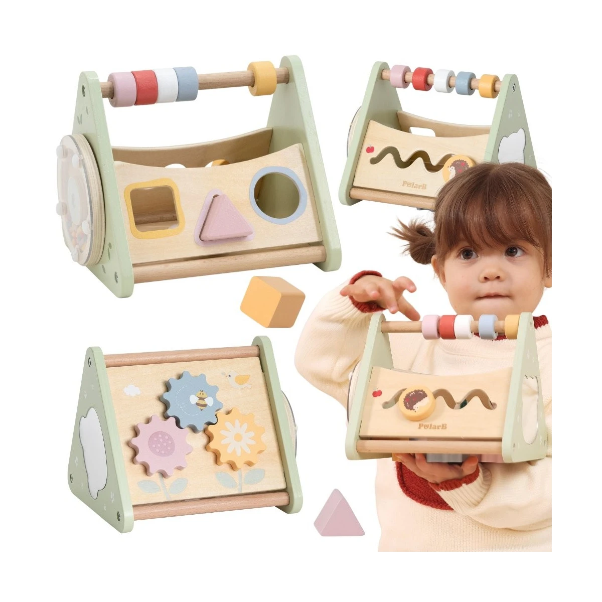 VIGA Drewniana Układanka Sorter Kształtów Montessori Klocki Liczydło PolarB