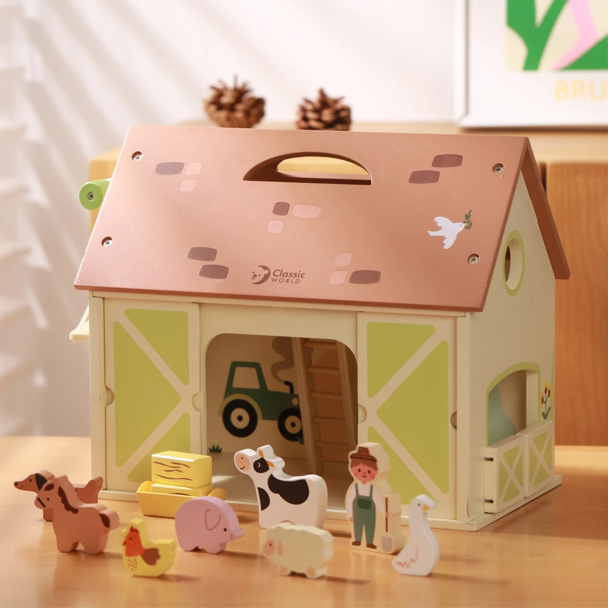 CLASSIC WORLD Drewniany Domek Farma Vintage Zestaw Figurek 17 el.