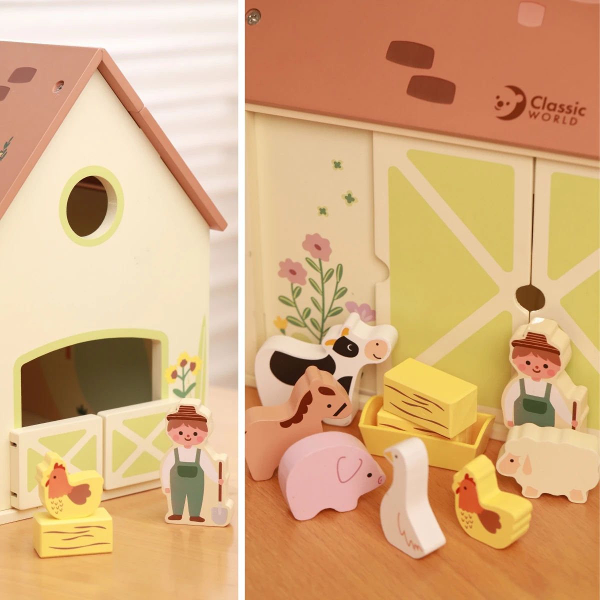 CLASSIC WORLD Drewniany Domek Farma Vintage Zestaw Figurek 17 el.