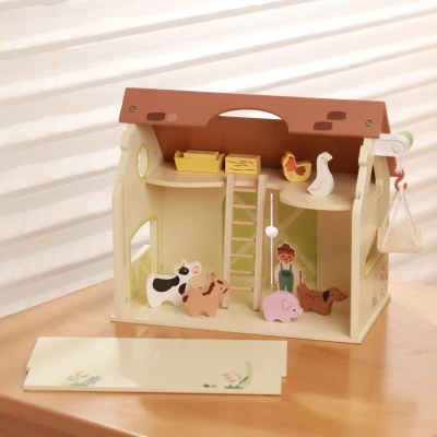 CLASSIC WORLD Drewniany Domek Farma Vintage Zestaw Figurek 17 el.