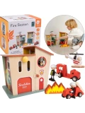 CLASSIC WORLD Remiza Strażacka Drewniana Garaż Auto Helikopter Figurki 13el.