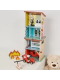CLASSIC WORLD Remiza Strażacka Drewniana Garaż Auto Helikopter Figurki 13el.