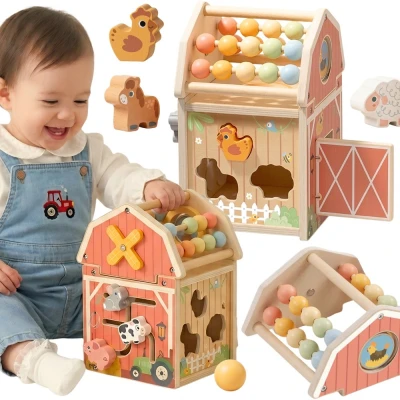 TOOKY TOY Drewniana Stodoła Aktywności Sorter Liczydło Montessori