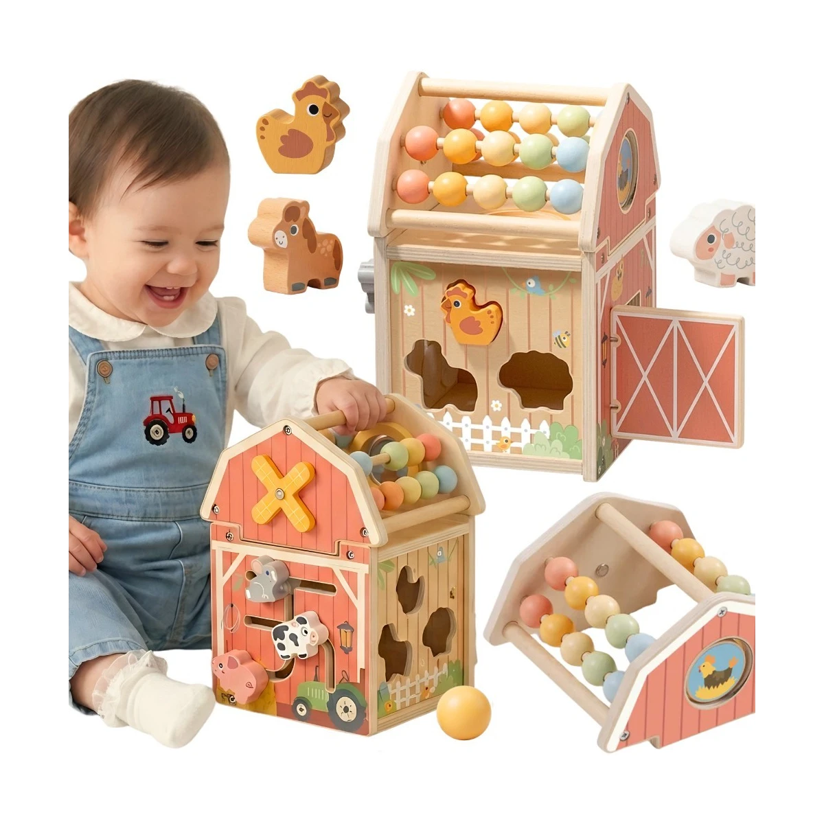 TOOKY TOY Drewniana Stodoła Aktywności Sorter Liczydło Montessori
