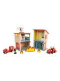 CLASSIC WORLD Remiza Strażacka Drewniana Garaż Auto Helikopter Figurki 13el.