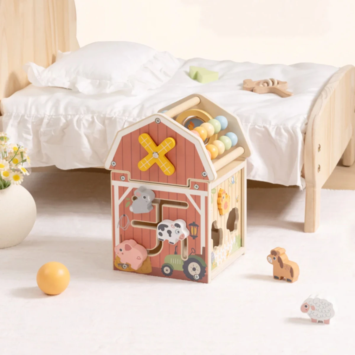 TOOKY TOY Drewniana Stodoła Aktywności Sorter Liczydło Montessori