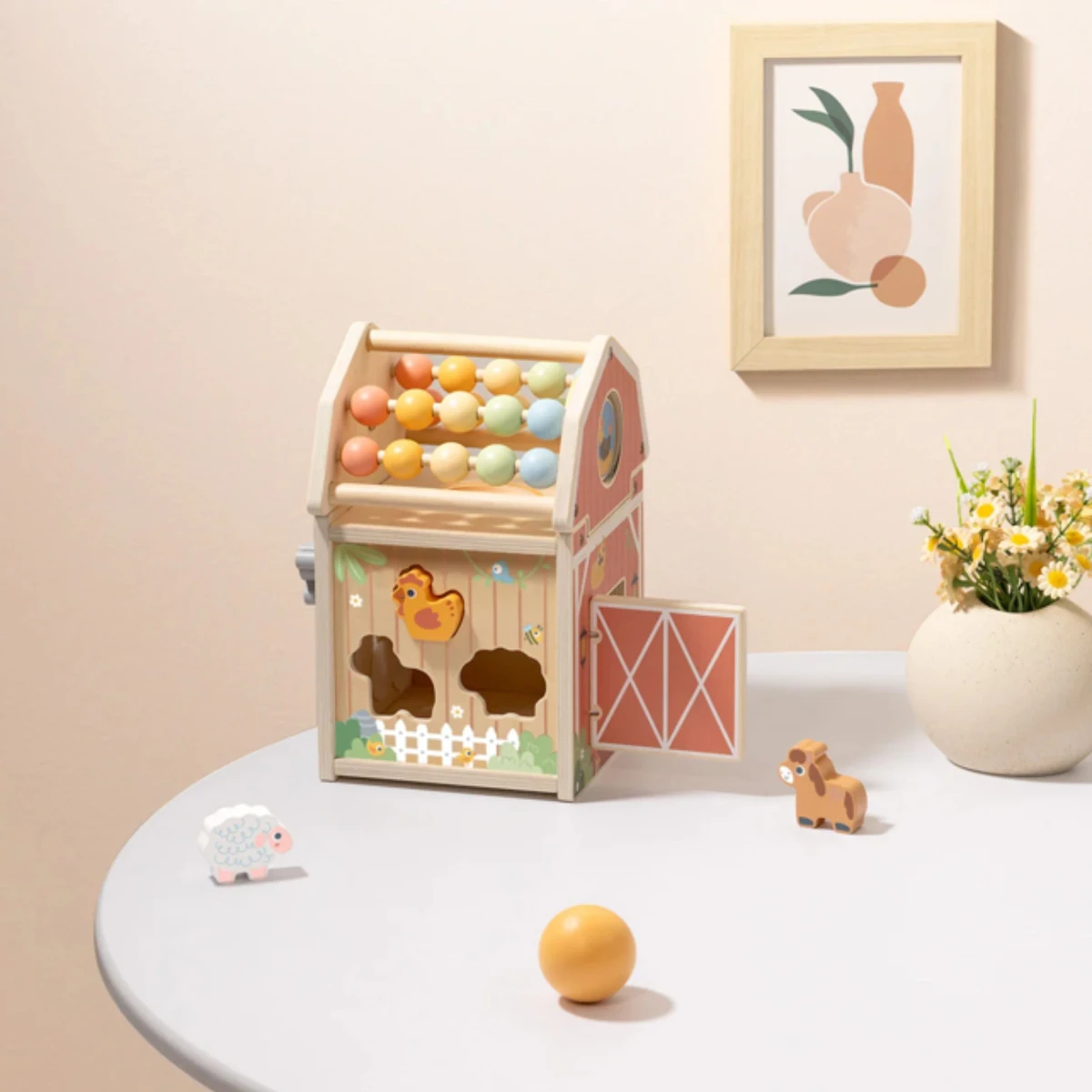 TOOKY TOY Drewniana Stodoła Aktywności Sorter Liczydło Montessori