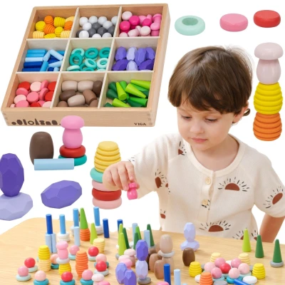 VIGA Klocki Drewniane Edukacyjne Układanka Montesori Sorter 141el.