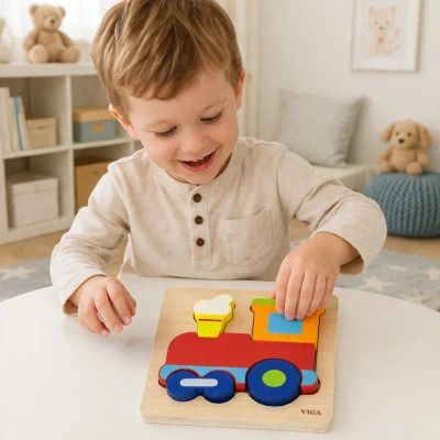VIGA Drewniana Układanka Edukacyjna Montessori Pociąg