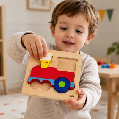 VIGA Drewniana Układanka Edukacyjna Montessori Pociąg