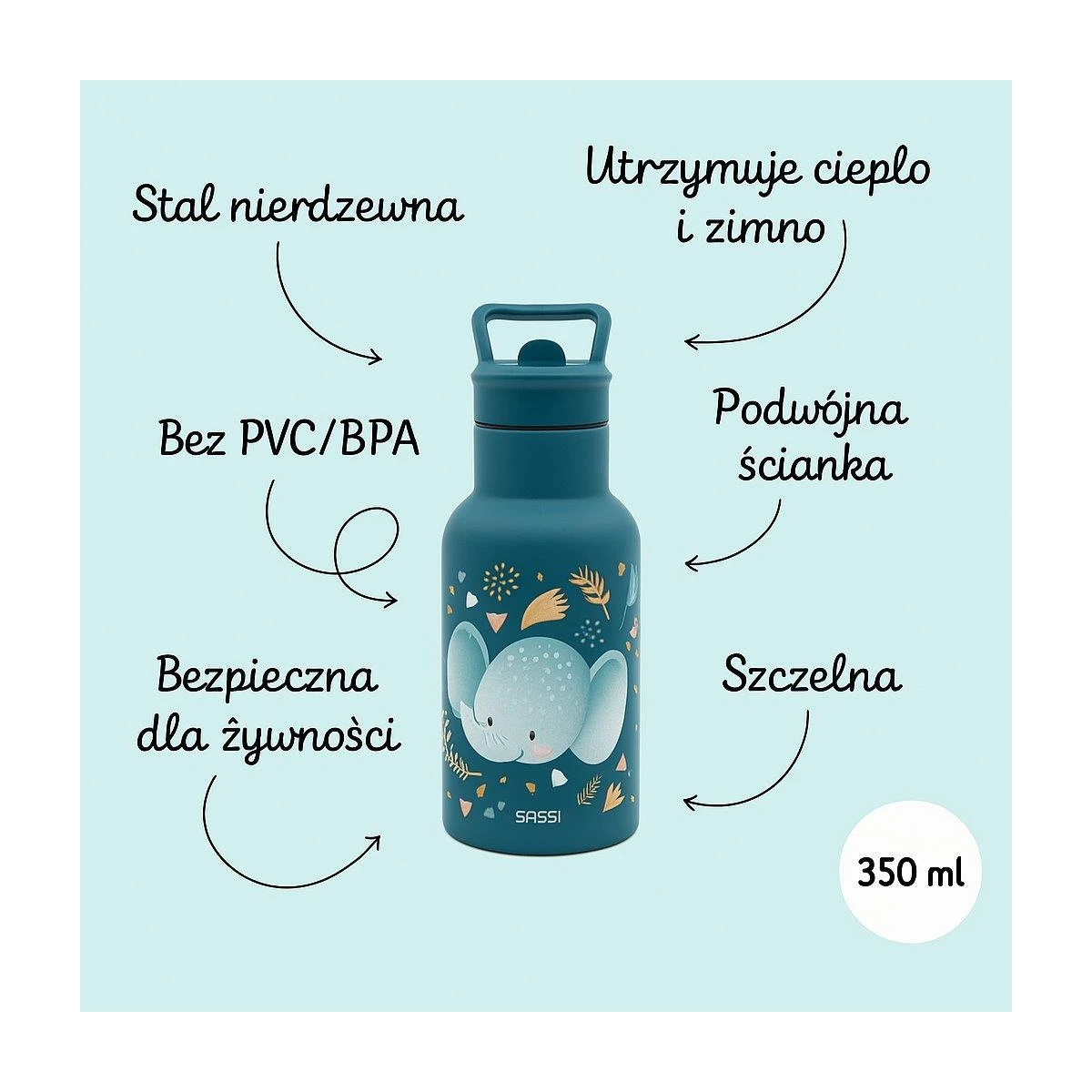 SASSI EDITORE Butelka termiczna 350 ml Słonik SASSI
