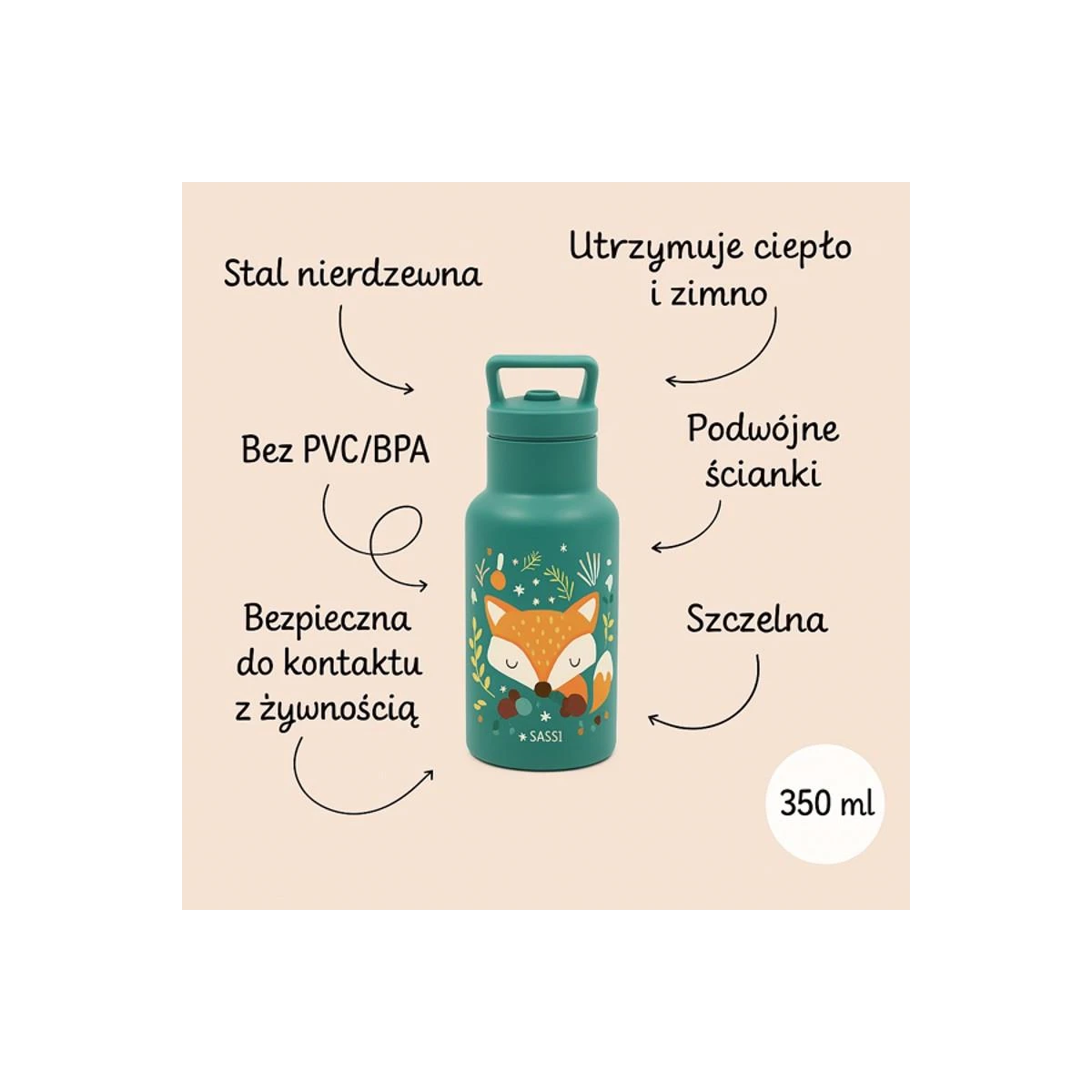 SASSI EDITORE Butelka termiczna 350 ml Lisek SASSI
