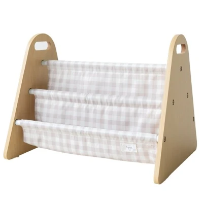 3 Sprouts Stojak na Książki dla Dzieci Przenośny Gingham Beige
