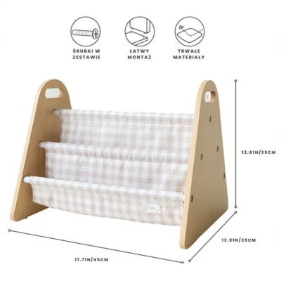 3 Sprouts Stojak na Książki dla Dzieci Przenośny Gingham Beige