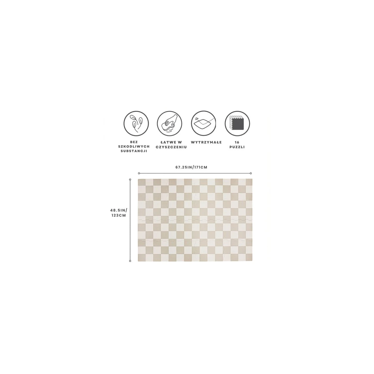 3 Sprouts Mata Piankowa EVA Checkerboard Beige Puzzle Podłogowe