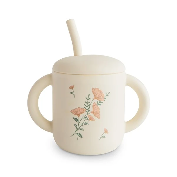 Mushie Kubek ze słomką 175 ml Pink Flowers