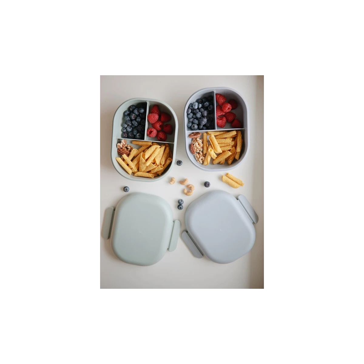 Mushie Lunchbox dla Dzieci Pojemnik na Jedzenie ze Sztućcami Sage