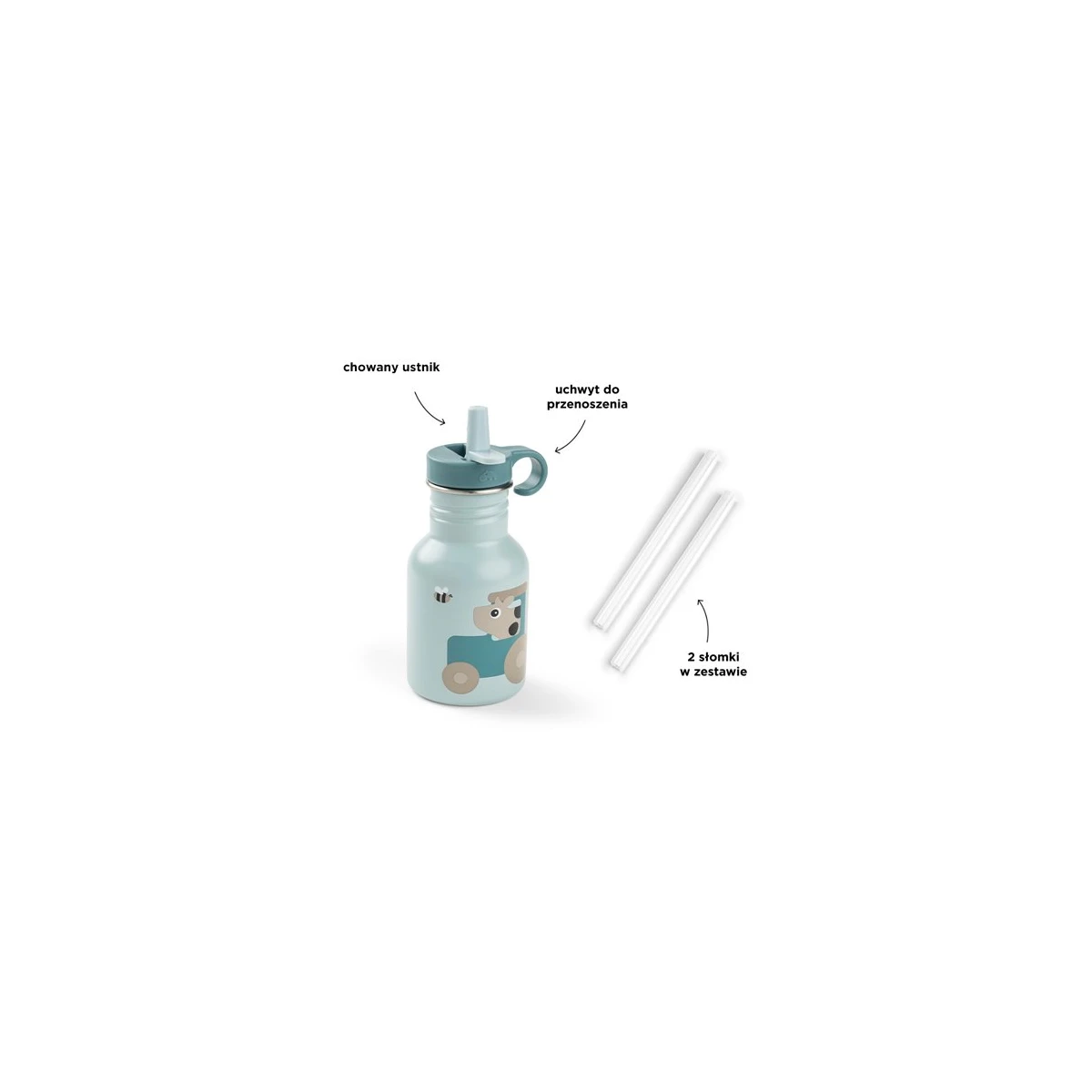 Done by Deer Butelka Stalowa z Ustnikiem 350ml Tiny Farm Blue