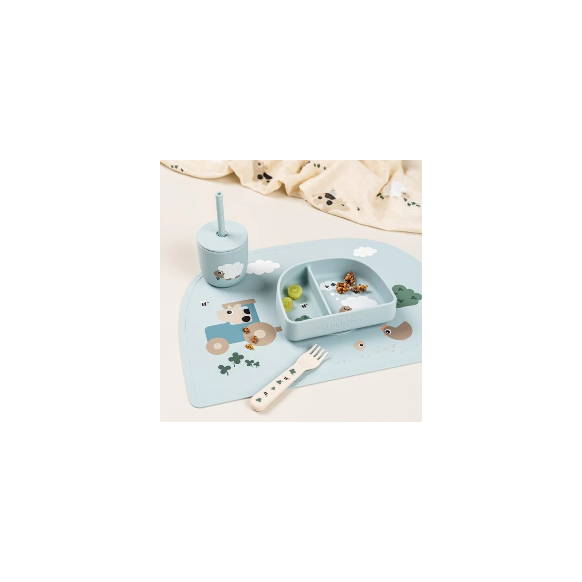 Done by Deer Kubek ze Słomką Tiny Farm Blue 2 szt.