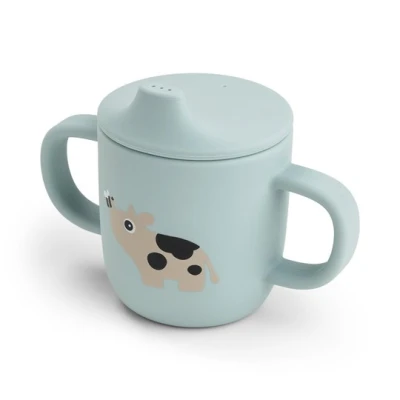 Done by Deer Kubek Silikonowy z Ustnikiem 2w1 Tiny Farm Blue