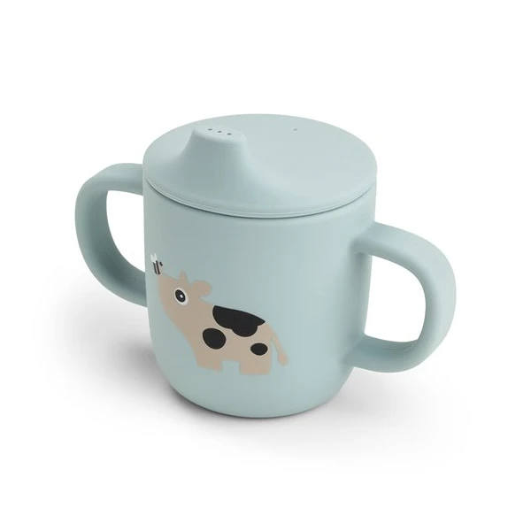 Done by Deer Kubek Silikonowy z Ustnikiem 2w1 Tiny Farm Blue