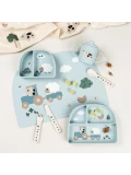 Done by Deer Kubek Silikonowy z Ustnikiem 2w1 Tiny Farm Blue