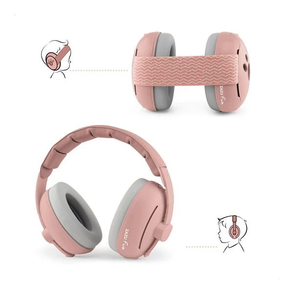 Zazu Fun Słuchawki Wygłuszające 2w1 dla Dzieci i Niemowląt Pink