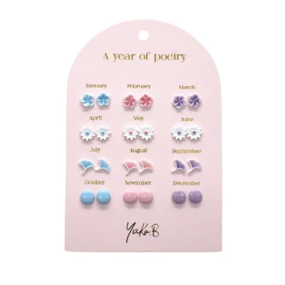 YUKO B. Kolczyki „ROK POEZJI”- Pastelowe 12 par (wersja angielska)