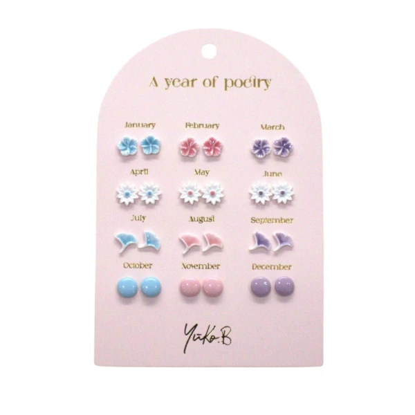 YUKO B. Kolczyki „ROK POEZJI”- Pastelowe 12 par (wersja angielska)