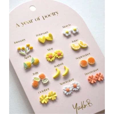 YUKO B. Kolczyki „ROK POEZJI” – Żółte 12 par (wersja angielska)