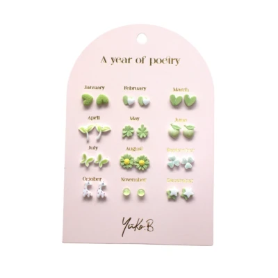 YUKO B. Kolczyki „ROK POEZJI” – Zielone 12 par (wersja angielska)