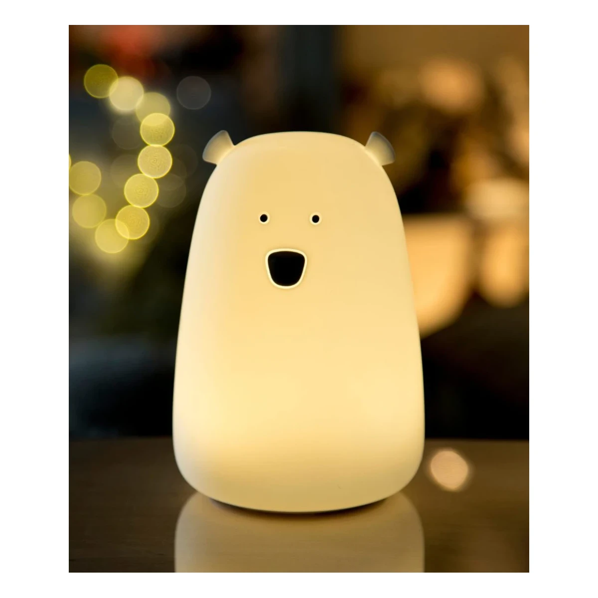 RABBIT & FRIENDS Miś Duży Lampka Silikonowa z Głośnikiem Biała | Pan Piksel