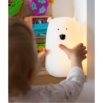 RABBIT & FRIENDS Miś Duży Lampka Silikonowa z Głośnikiem Biała | Pan Piksel