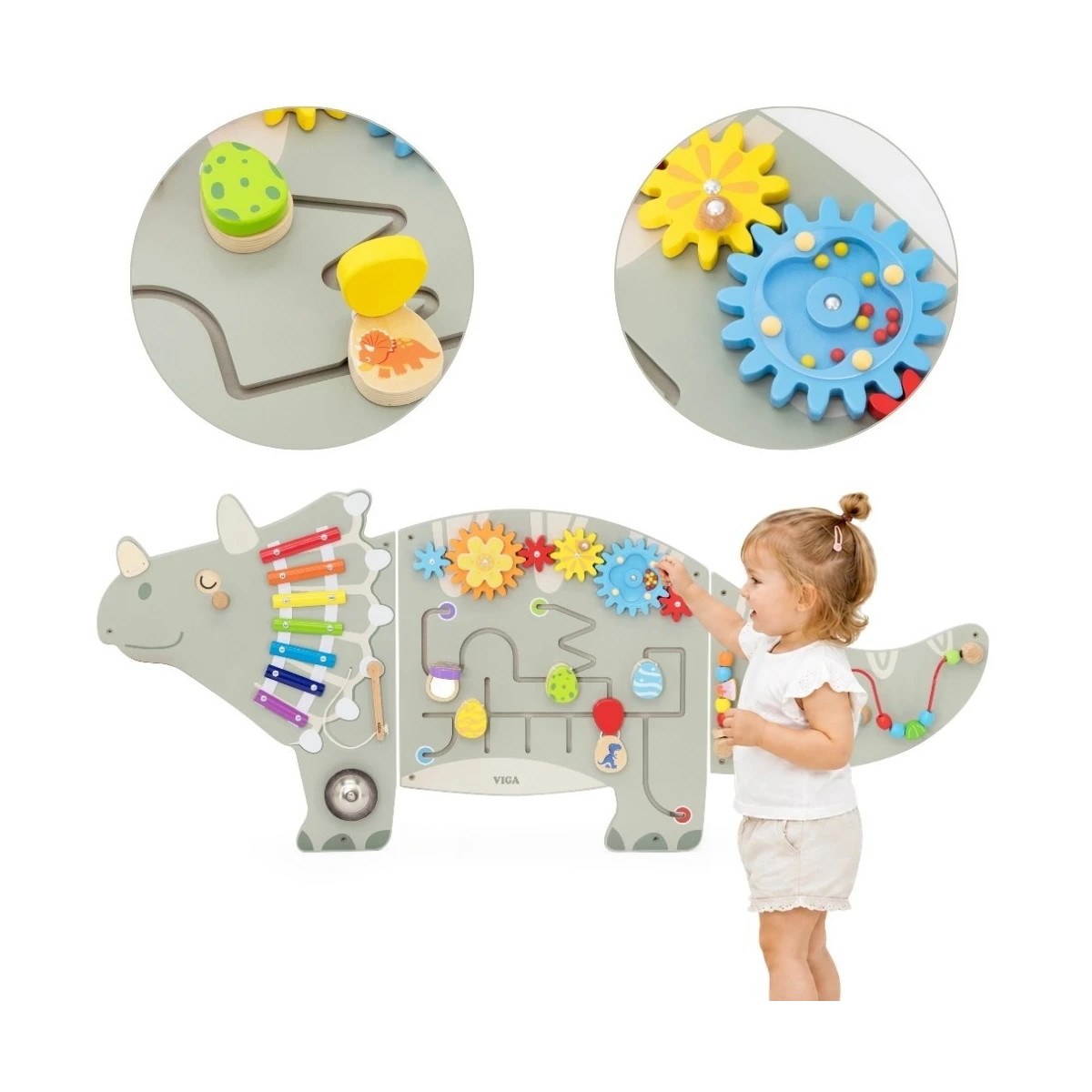 VIGA Ścienny Panel Aktywności Dinozaur Triceratops Tablica 18m+
