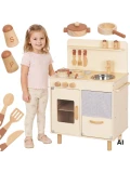 TOOKY TOY Drewniana Beżowa Kuchnia z Akcesoriami