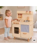TOOKY TOY Drewniana Beżowa Kuchnia z Akcesoriami