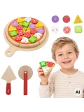 VIGA Drewniana Pizza Do Krojenia Zestaw kuchenny 27 el. Dla Dzieci 18M+