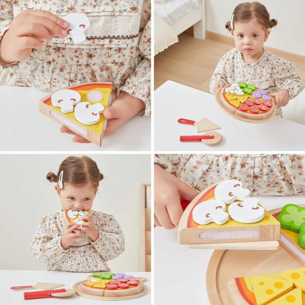 VIGA Drewniana Pizza Do Krojenia Zestaw kuchenny 27 el. Dla Dzieci 18M+