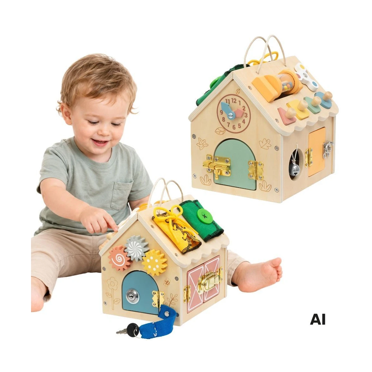 TOOKY TOY Drewniany Domek Manipulacyjny
