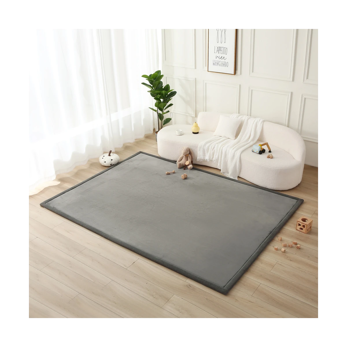 HAKUNA MATTE Mata piankowa dla dzieci Dywan do pokoju dziecięcego Coral Velvet z pianką memory 280 x 200 cm Ciemnoszary
