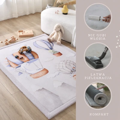 HAKUNA MATTE Mata piankowa dla dzieci Dywan do pokoju dziecięcego Coral Velvet z pianką memory 170 x 120 cm Dinozaury i Balony
