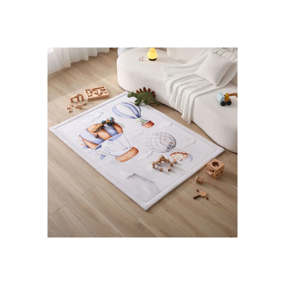 HAKUNA MATTE Mata piankowa dla dzieci Dywan do pokoju dziecięcego Coral Velvet z pianką memory 170 x 120 cm Dinozaury i Balony