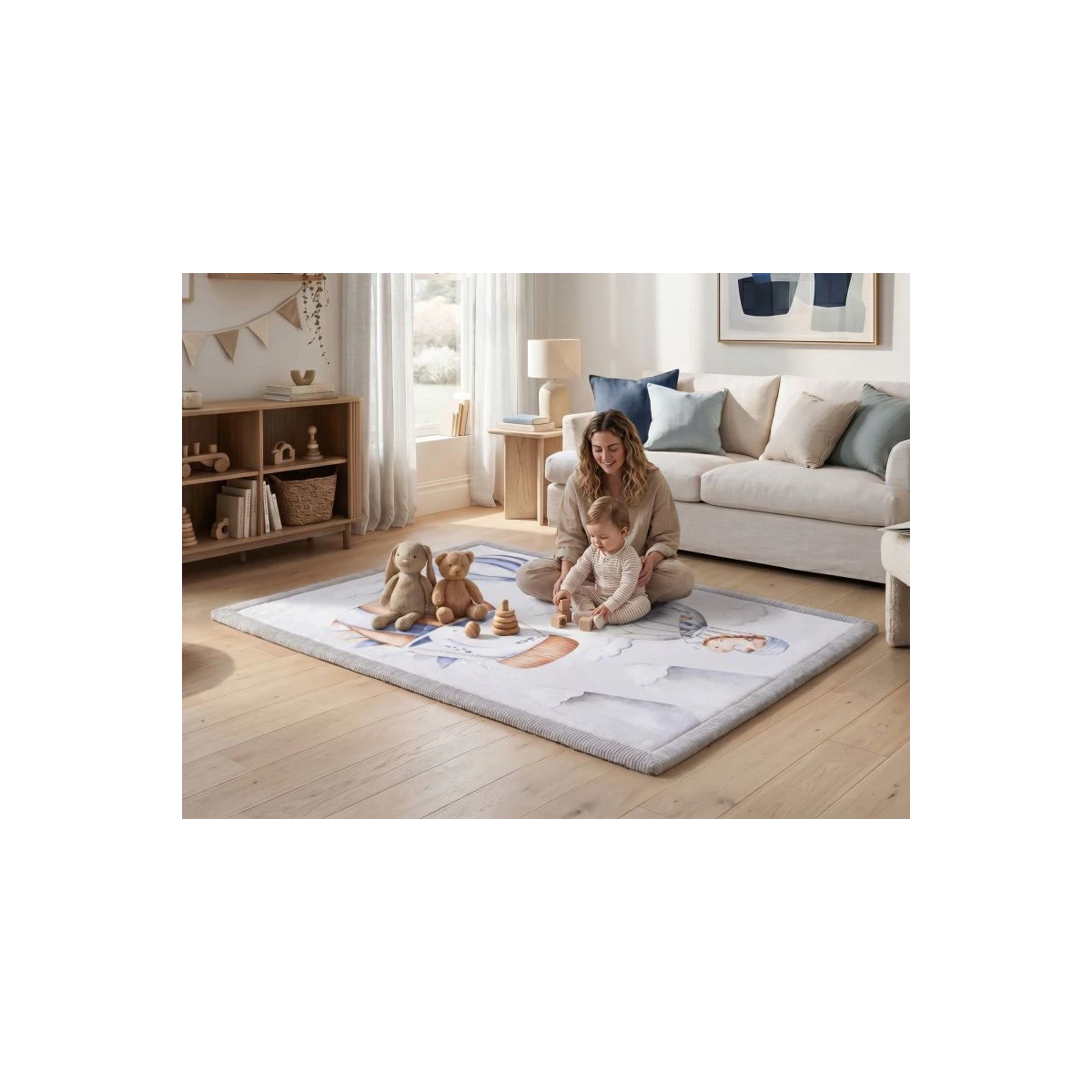 HAKUNA MATTE Mata piankowa dla dzieci Dywan do pokoju dziecięcego Coral Velvet z pianką memory 170 x 120 cm Dinozaury i Balony